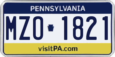 PA license plate MZO1821