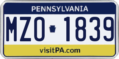 PA license plate MZO1839