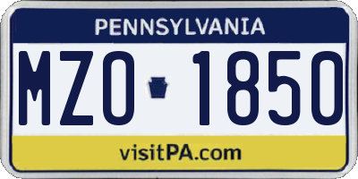 PA license plate MZO1850