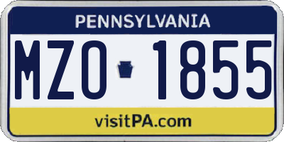 PA license plate MZO1855