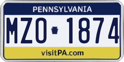 PA license plate MZO1874