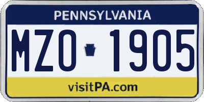 PA license plate MZO1905