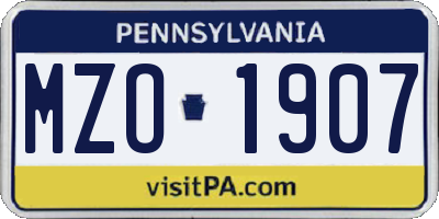 PA license plate MZO1907