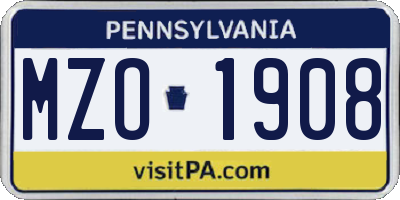 PA license plate MZO1908