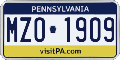 PA license plate MZO1909