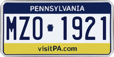 PA license plate MZO1921