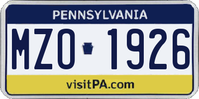 PA license plate MZO1926