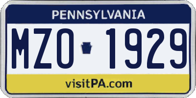 PA license plate MZO1929