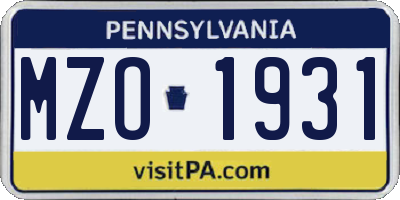 PA license plate MZO1931
