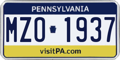 PA license plate MZO1937