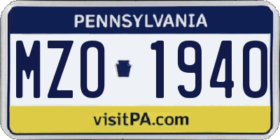 PA license plate MZO1940