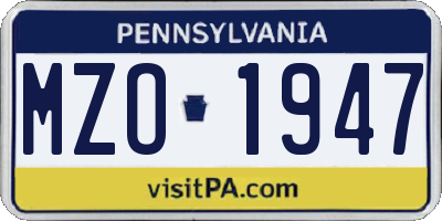 PA license plate MZO1947