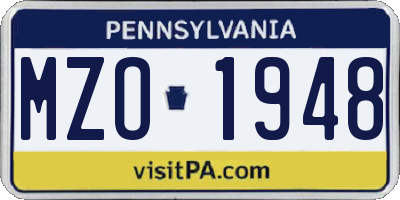 PA license plate MZO1948