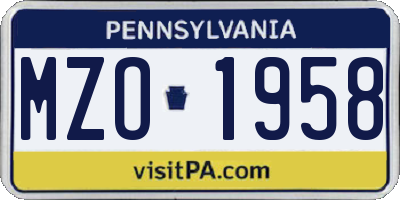 PA license plate MZO1958