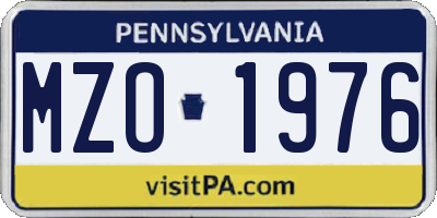 PA license plate MZO1976