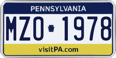 PA license plate MZO1978