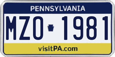 PA license plate MZO1981