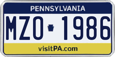PA license plate MZO1986
