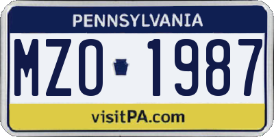 PA license plate MZO1987