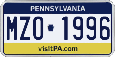 PA license plate MZO1996