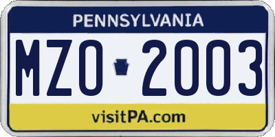 PA license plate MZO2003