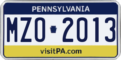 PA license plate MZO2013