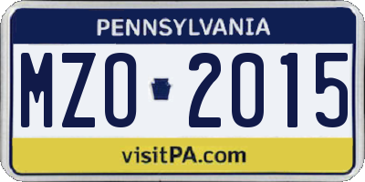 PA license plate MZO2015