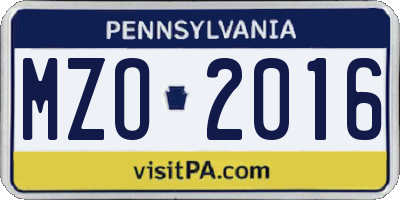 PA license plate MZO2016