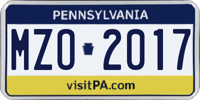 PA license plate MZO2017