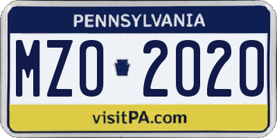 PA license plate MZO2020