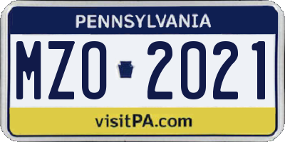PA license plate MZO2021