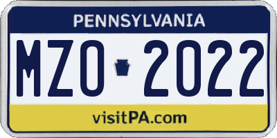 PA license plate MZO2022
