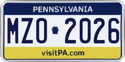 PA license plate MZO2026