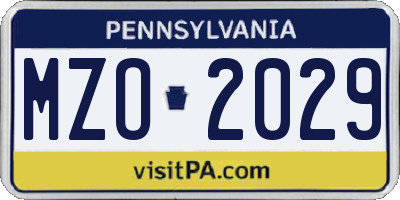 PA license plate MZO2029