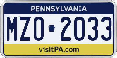 PA license plate MZO2033