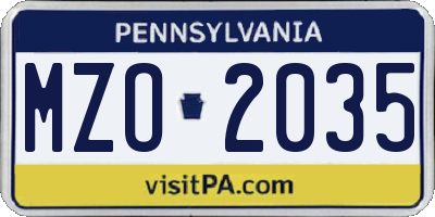 PA license plate MZO2035