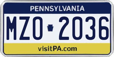 PA license plate MZO2036