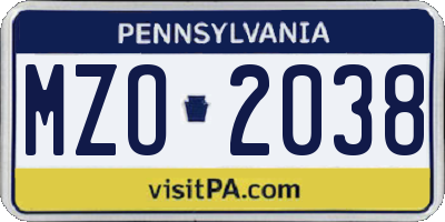 PA license plate MZO2038