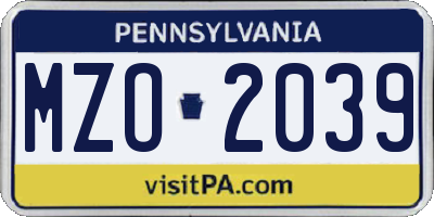 PA license plate MZO2039