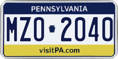 PA license plate MZO2040