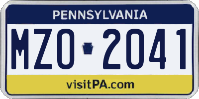 PA license plate MZO2041