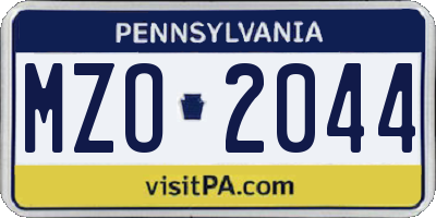 PA license plate MZO2044