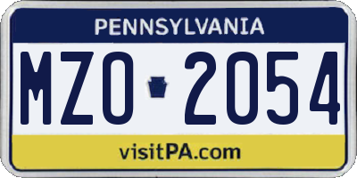 PA license plate MZO2054