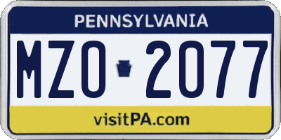 PA license plate MZO2077