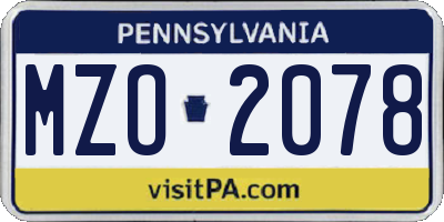 PA license plate MZO2078
