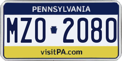 PA license plate MZO2080