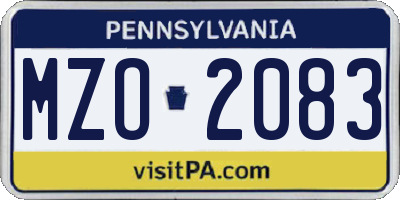 PA license plate MZO2083