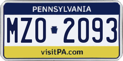 PA license plate MZO2093