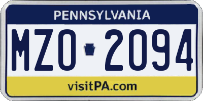 PA license plate MZO2094