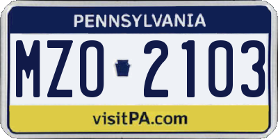 PA license plate MZO2103